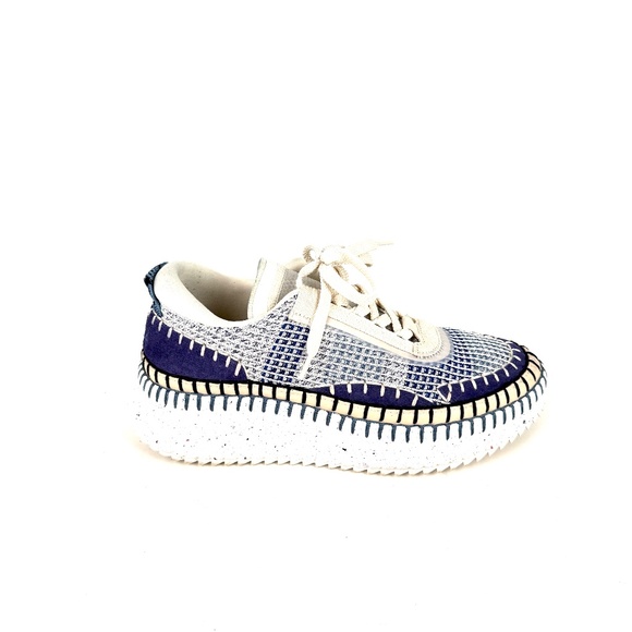 CHLOE Nama Stitch Walking Beige Cosmic Blue Sneakers 38, 7.5 - Picture 3 of 13